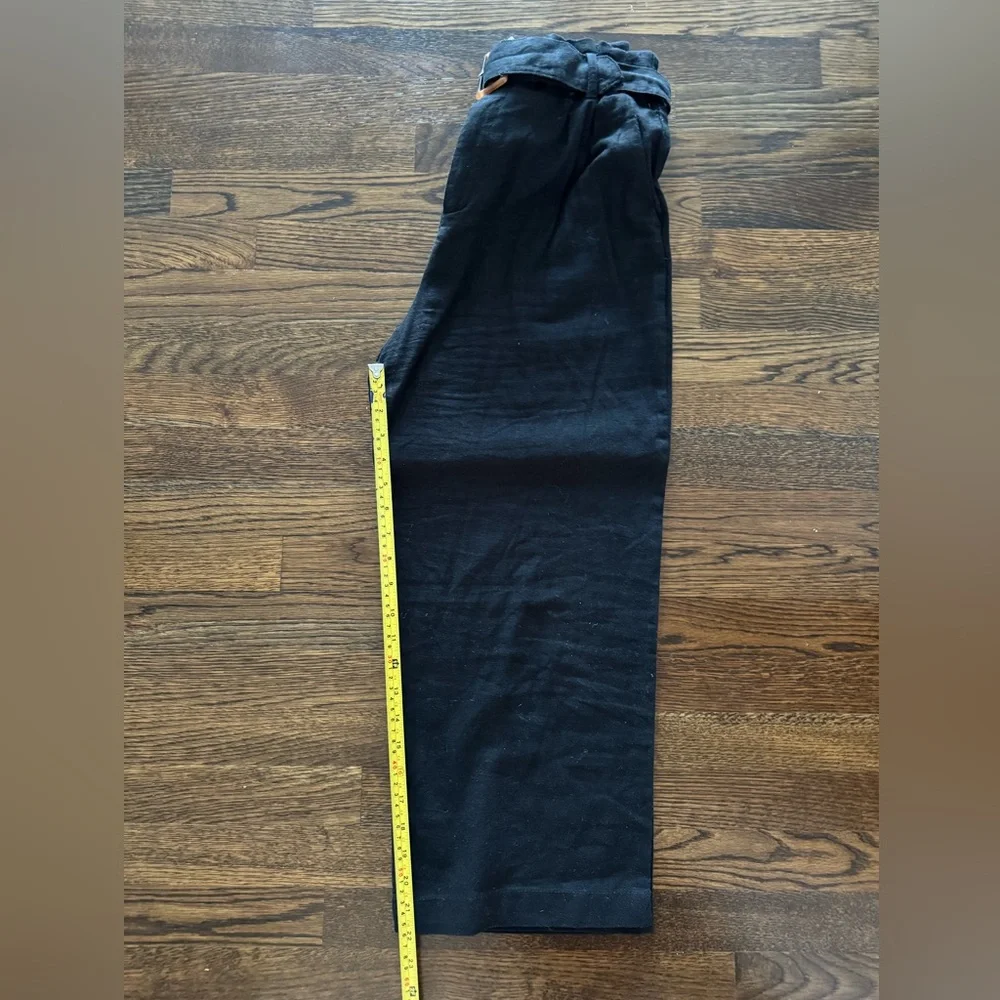 H&M Linen Blend High Rise Wide Leg Ankle Length Pants, Black, Size: 4